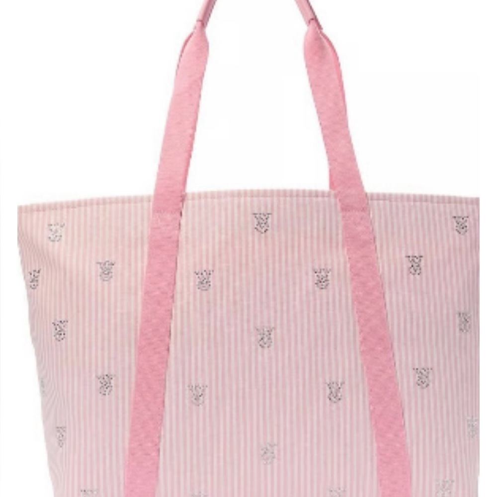 Victoria’s Secret’s Pink Striped Tote Bag with Rhinestones *small scratch*